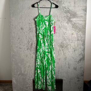 Lilly Pulitzer Girl's Boom Boom Green Palm Leaf Print Jumpsuit Size XL 14/16 New